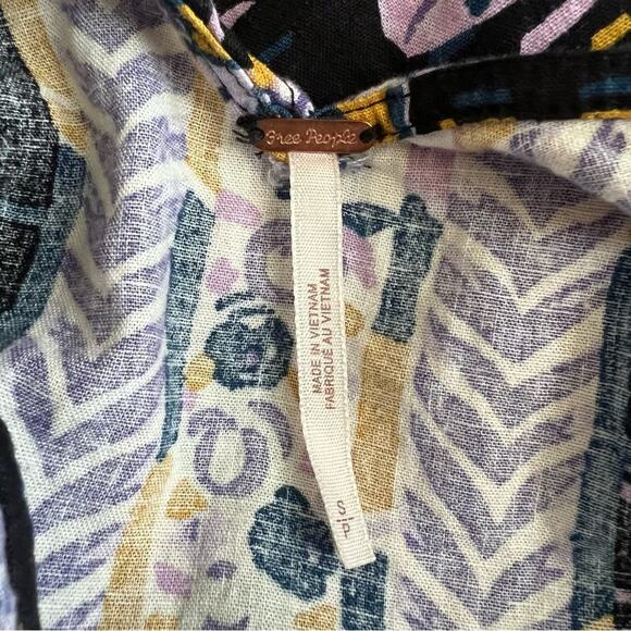 Free People Women’s Summer In Tulum Purple Black Floral Linen Sleeveless Tunic S - Picture 5 of 13